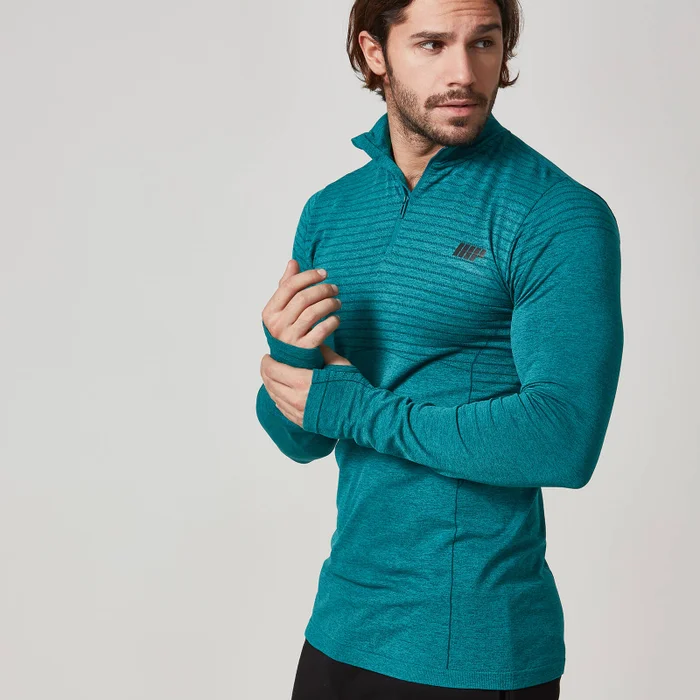Myprotein Muški Bez šavni ¼ Zip Top - Crna Marl