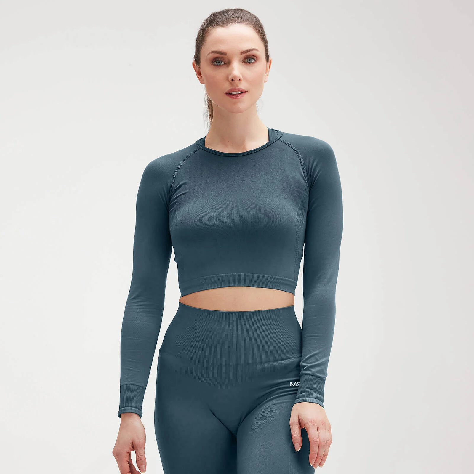 MP Women's Shape Seamless Ultra Long Sleeve Crop Top - Deep Sea Blue - XXS Slika 1