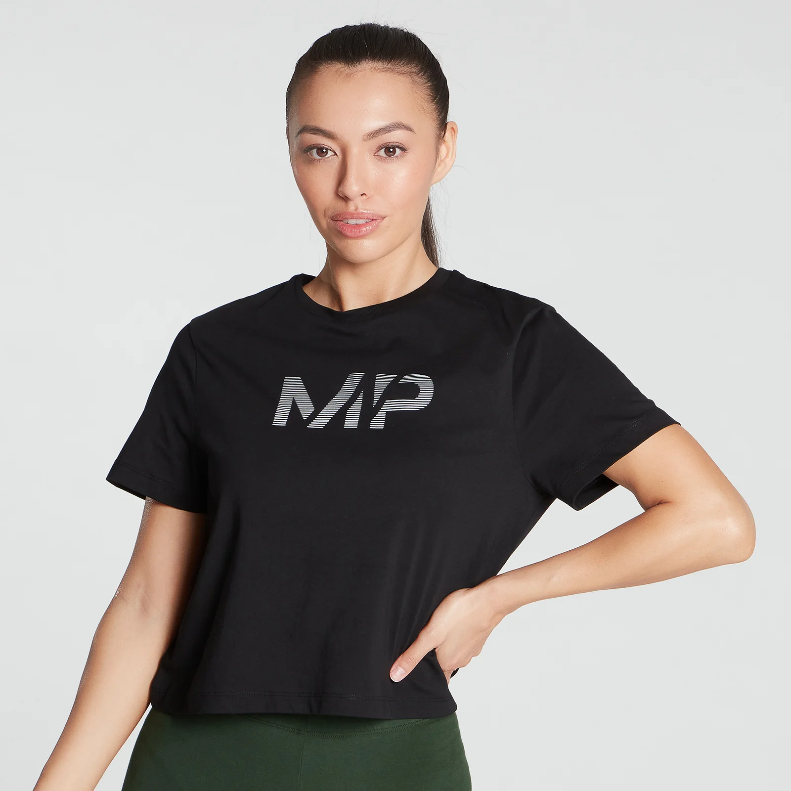 MP Women's Gradient Line Graphic Crop T-shirt- Black - XXS Slika 1