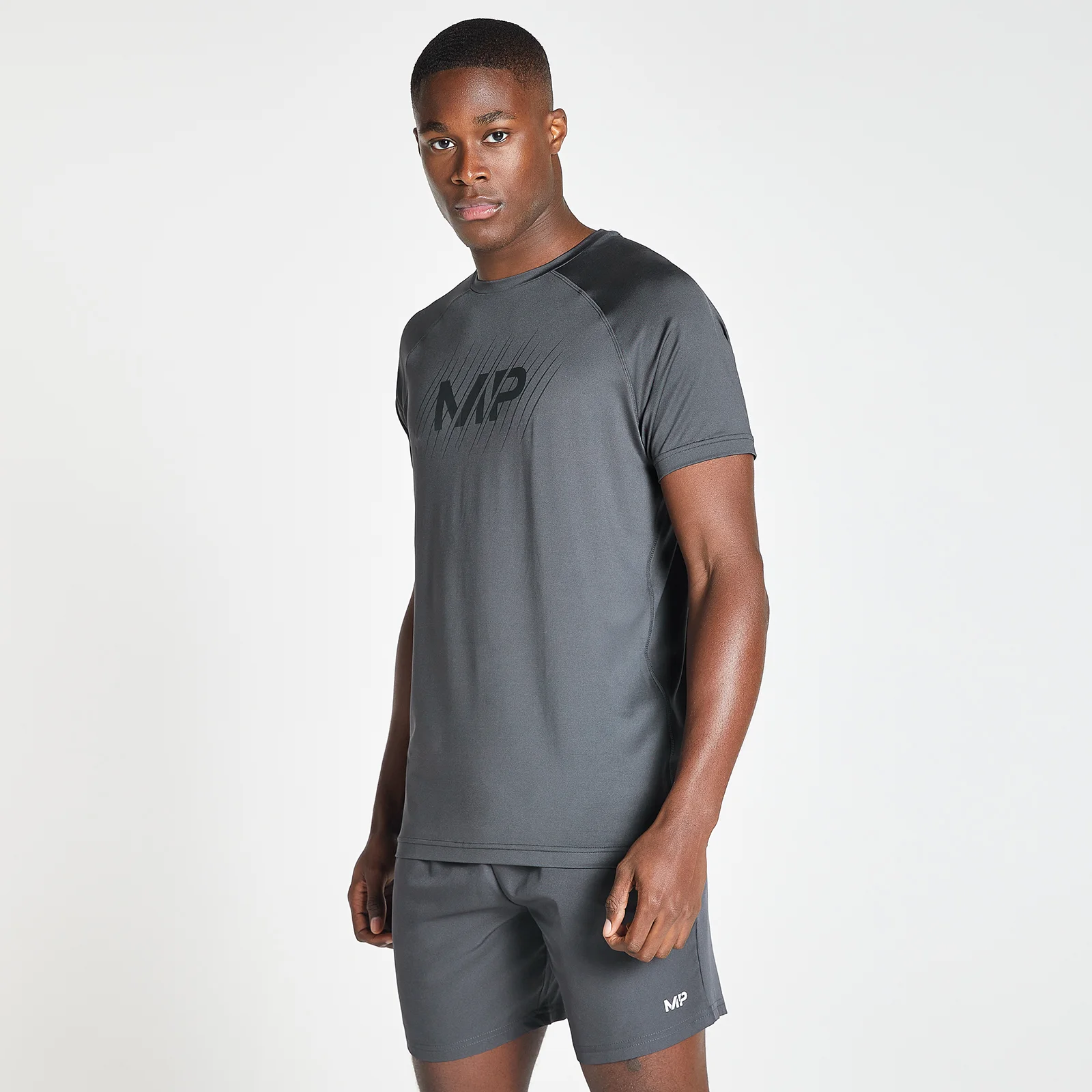MP Men's Linear Line Graphic Essentials Training Short Sleeve T-Shirt - Gun Metal - XXS Slika 1