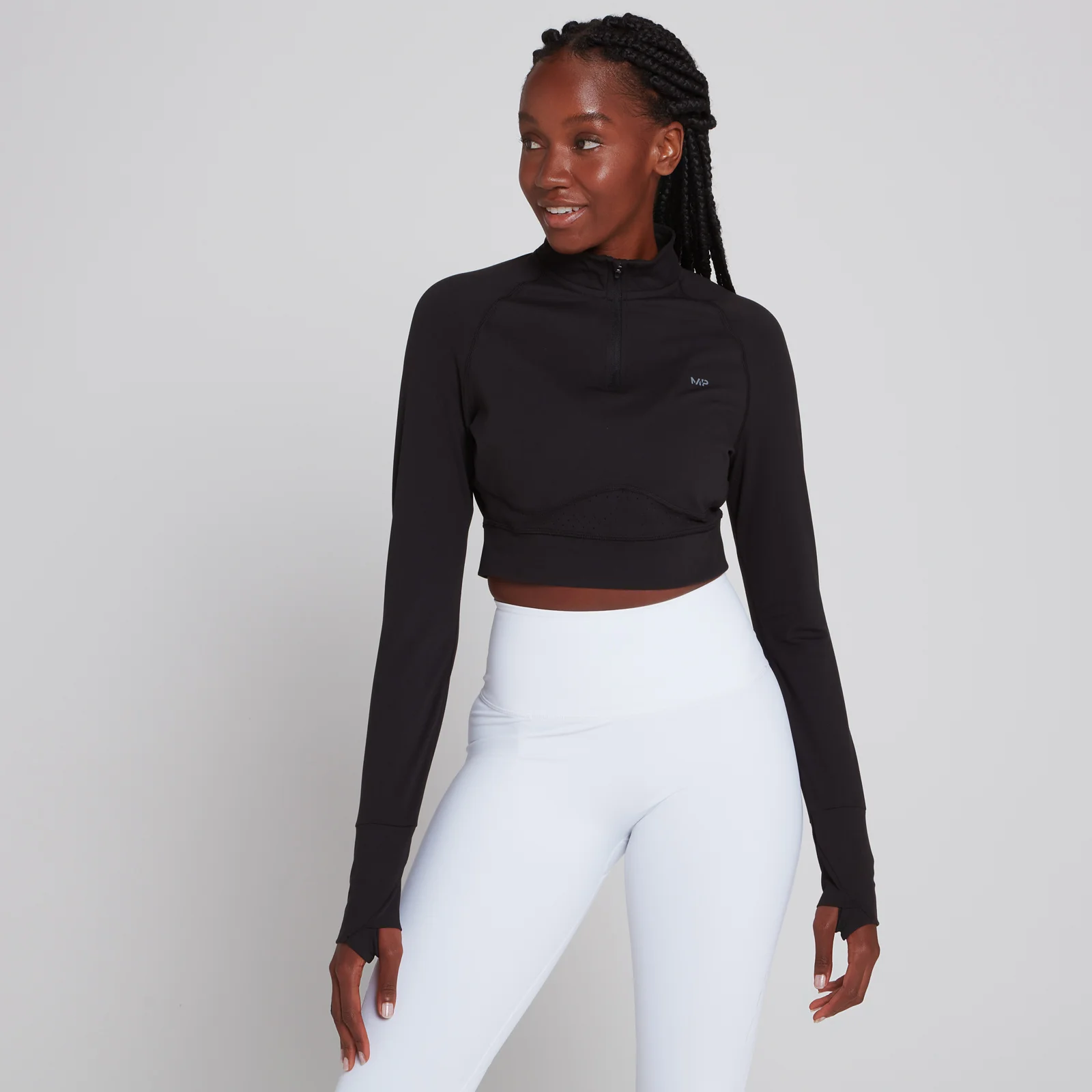 MP ženska Power Ultra podrezana majica sa 1/4 patent zatvaračem - crna - XXS Slika 1