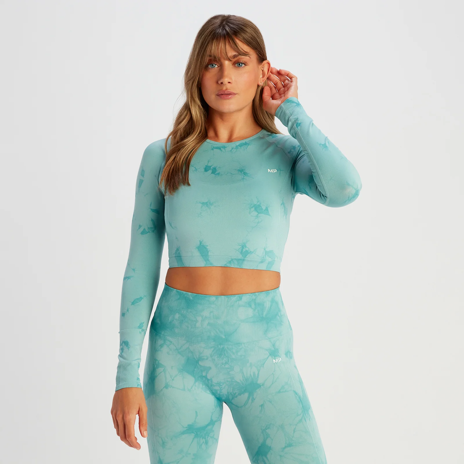 MP ženska Shape bešavna podrezana majica dugih rukava - tamno plavi tie dye - XS Slika 1