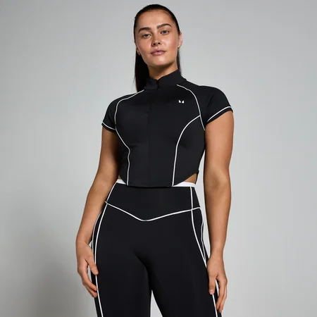 MP ženski Tempo Contrast Piping top s patent zatvaračem od 1/4 - crni