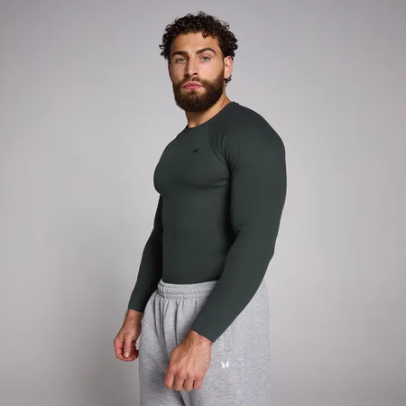 MP Origin Muscle Fit muška rebrasta majica dugih rukava - isprano crna