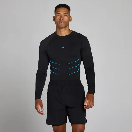 Lift majica s dugim rukavima bez šavova muscle fit - Crna/Power Blue