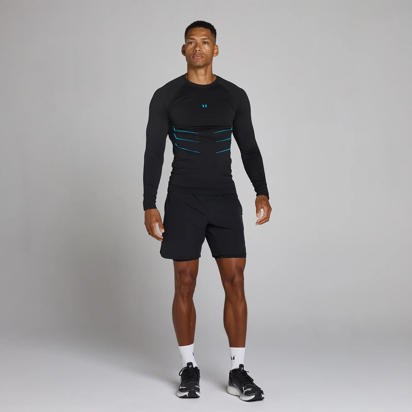 Lift majica s dugim rukavima bez šavova muscle fit - Crna/Power Blue - L Slika 3