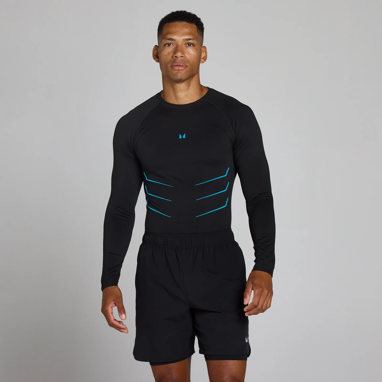 Lift majica s dugim rukavima bez šavova muscle fit - Crna/Power Blue - L Slika 1
