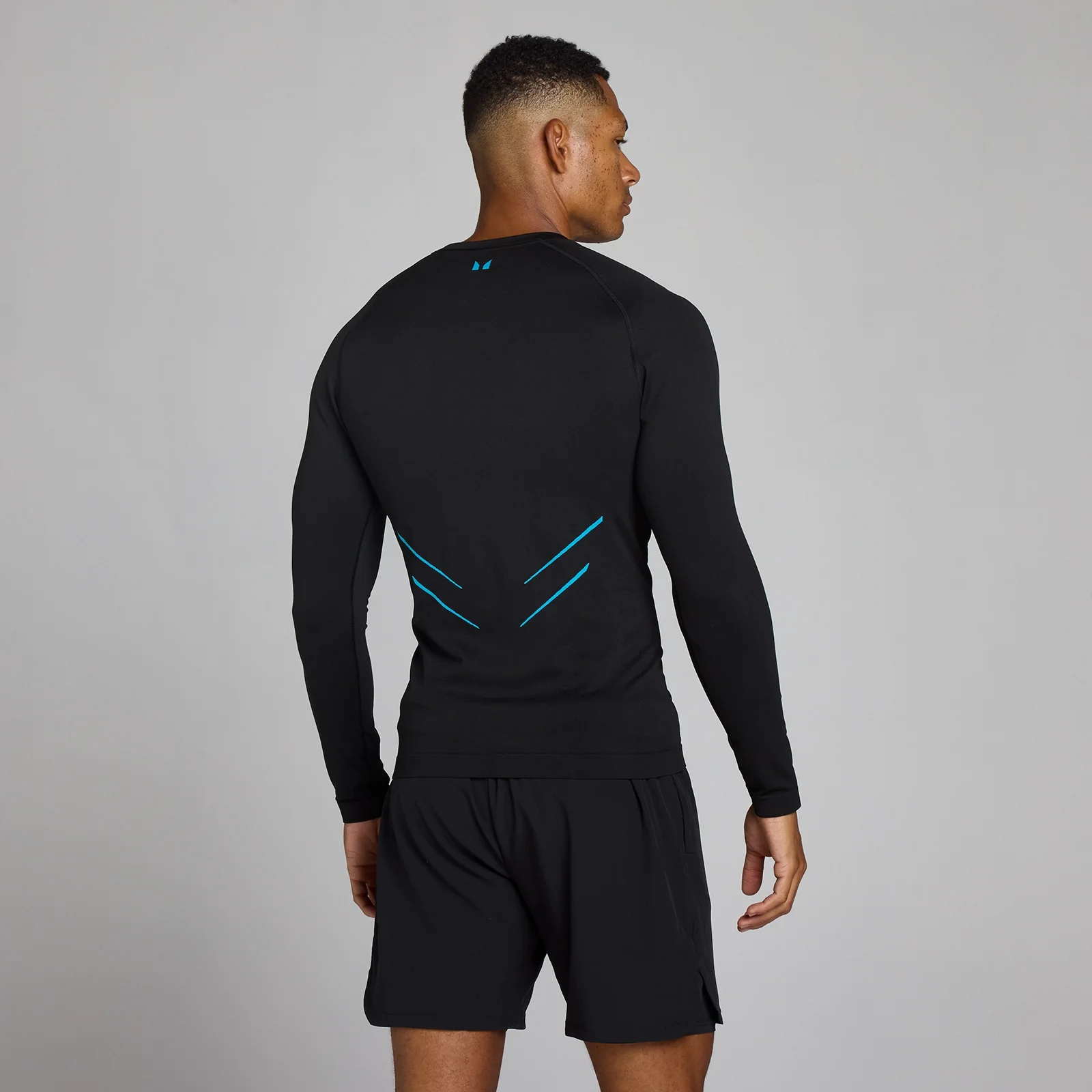 Lift majica s dugim rukavima bez šavova muscle fit - Crna/Power Blue - L Slika 2
